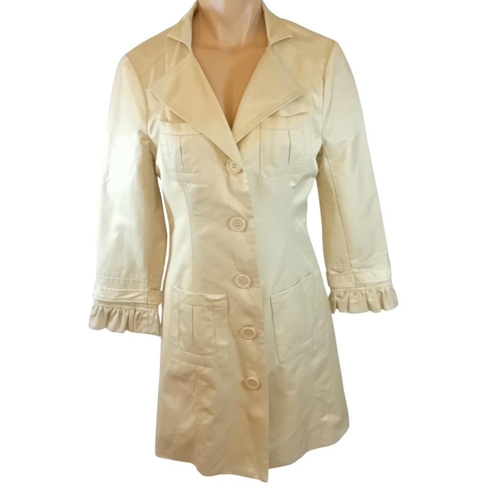 Vintage Y2K 2B Bebe Trench Coat Womens Ruffle Cuff Utility Clean Girl Satin M